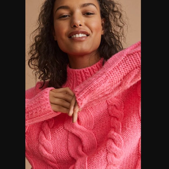 NEW Anthropologie Pink Mock Neck Cable-Knit Sweater - Various - Picture 7 of 12